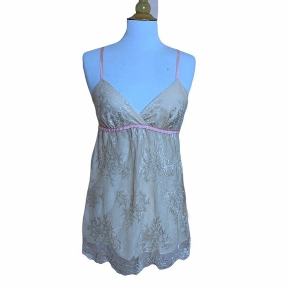 FLORA NIKROOZ Peach Lace Negligee Nightgown - Small - Picture 6 of 8